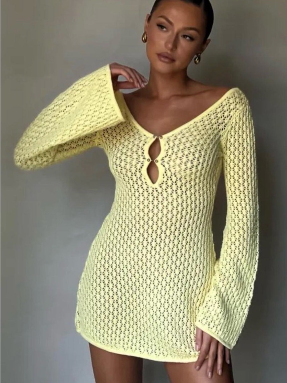 Meshki Cream Open-Knit Mini Dress
